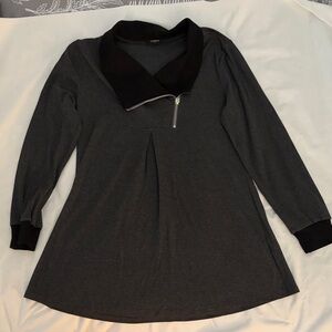 Dark Gray Knit Tunic with Zip Collar